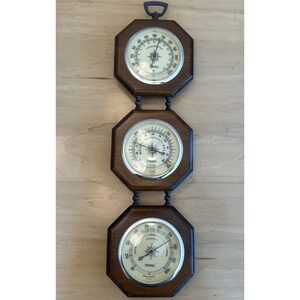 Vintage Springfield Weather Station Barometer‎ Thermometer Hygrometer Wood USA